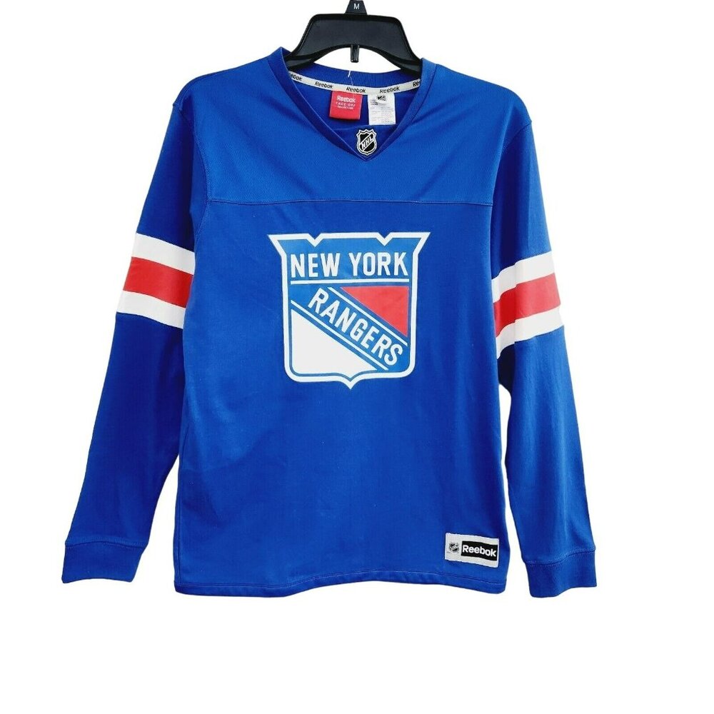 ⭐Reebok NHL Size L Kid's  New York Rangers Blue Jersey Tee Cotton New⭐